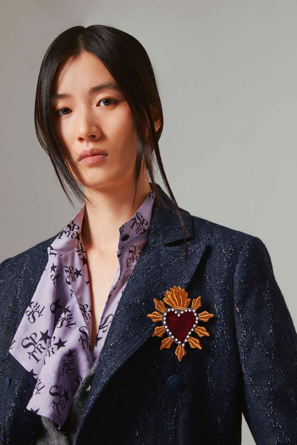 Blazer Doppiopetto in Denim Jacquard