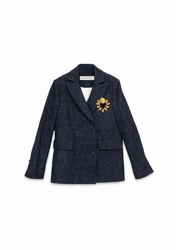 Blazer Doppiopetto in Denim Jacquard