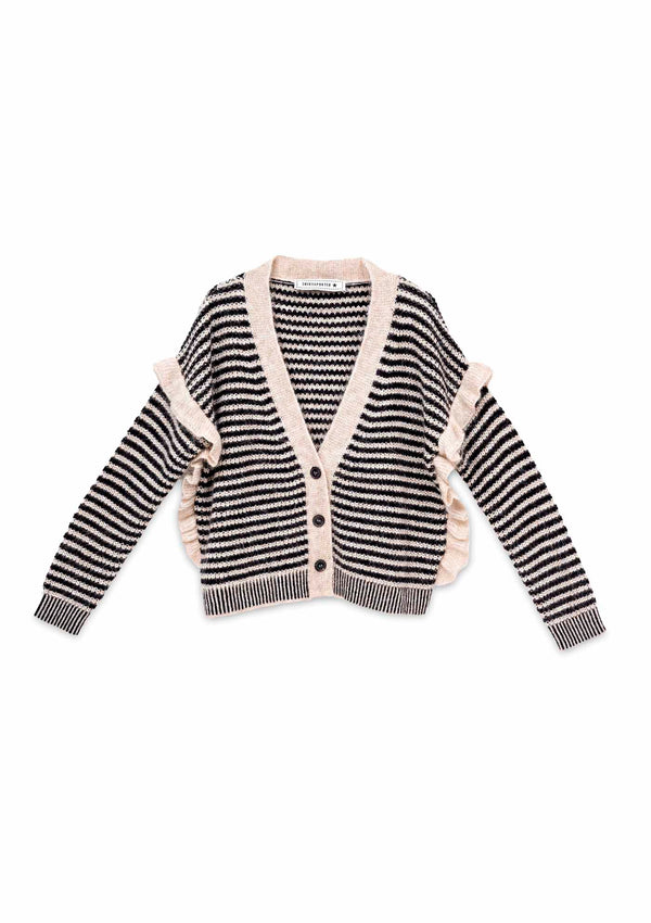 CARDIGAN A RIGHE CON RUCHES